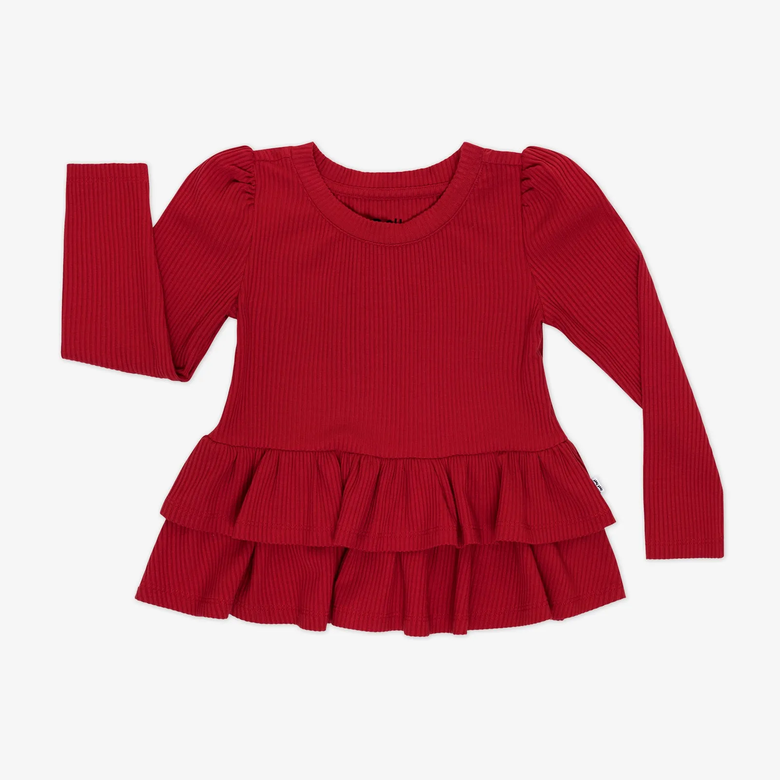 Holiday Red Ribbed Tiered Peplum Top