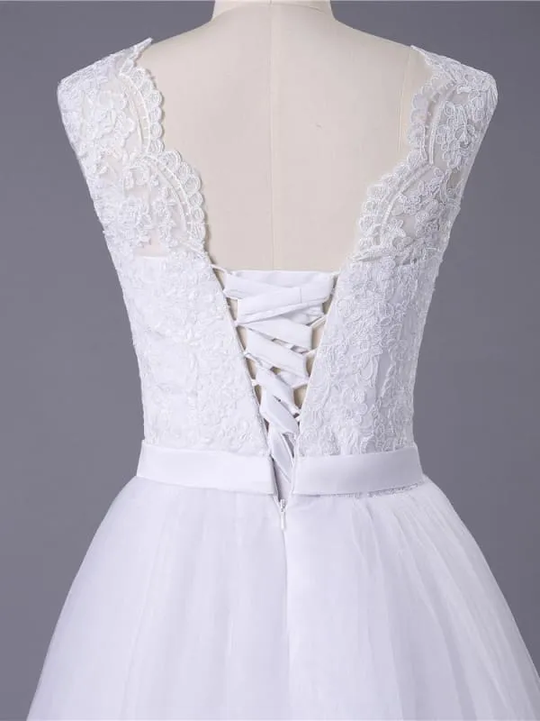 Lace O-Neck Lace Tulle Boho Wedding Dresses