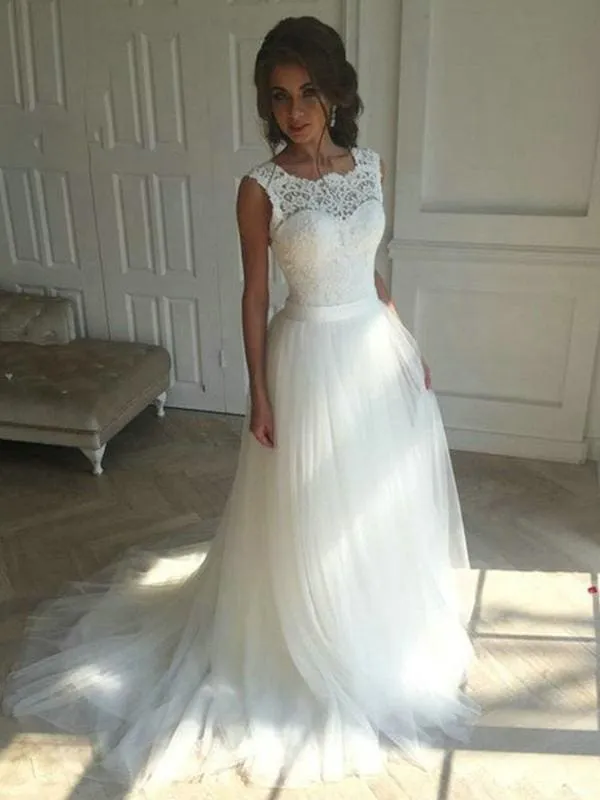 Lace O-Neck Lace Tulle Boho Wedding Dresses