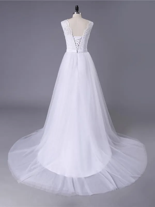 Lace O-Neck Lace Tulle Boho Wedding Dresses