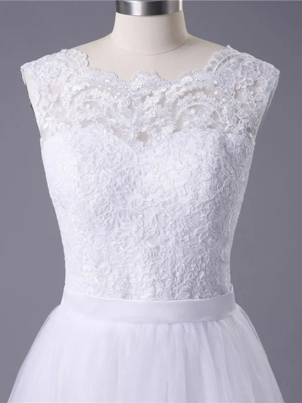Lace O-Neck Lace Tulle Boho Wedding Dresses
