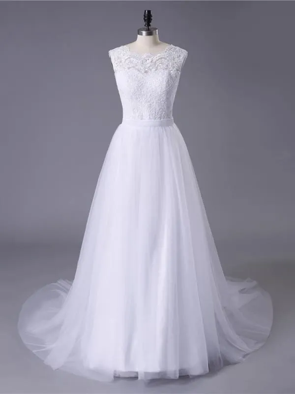 Lace O-Neck Lace Tulle Boho Wedding Dresses