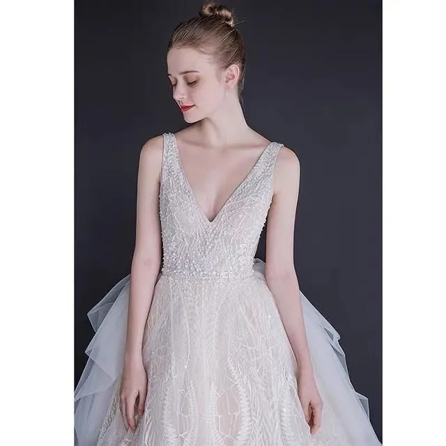 Luxury Wedding Dress Backless Sexy Pearl Beaded
