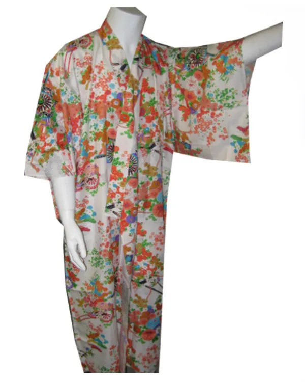 Made in Japan traditional Kimono White Flower & Jinrikisha