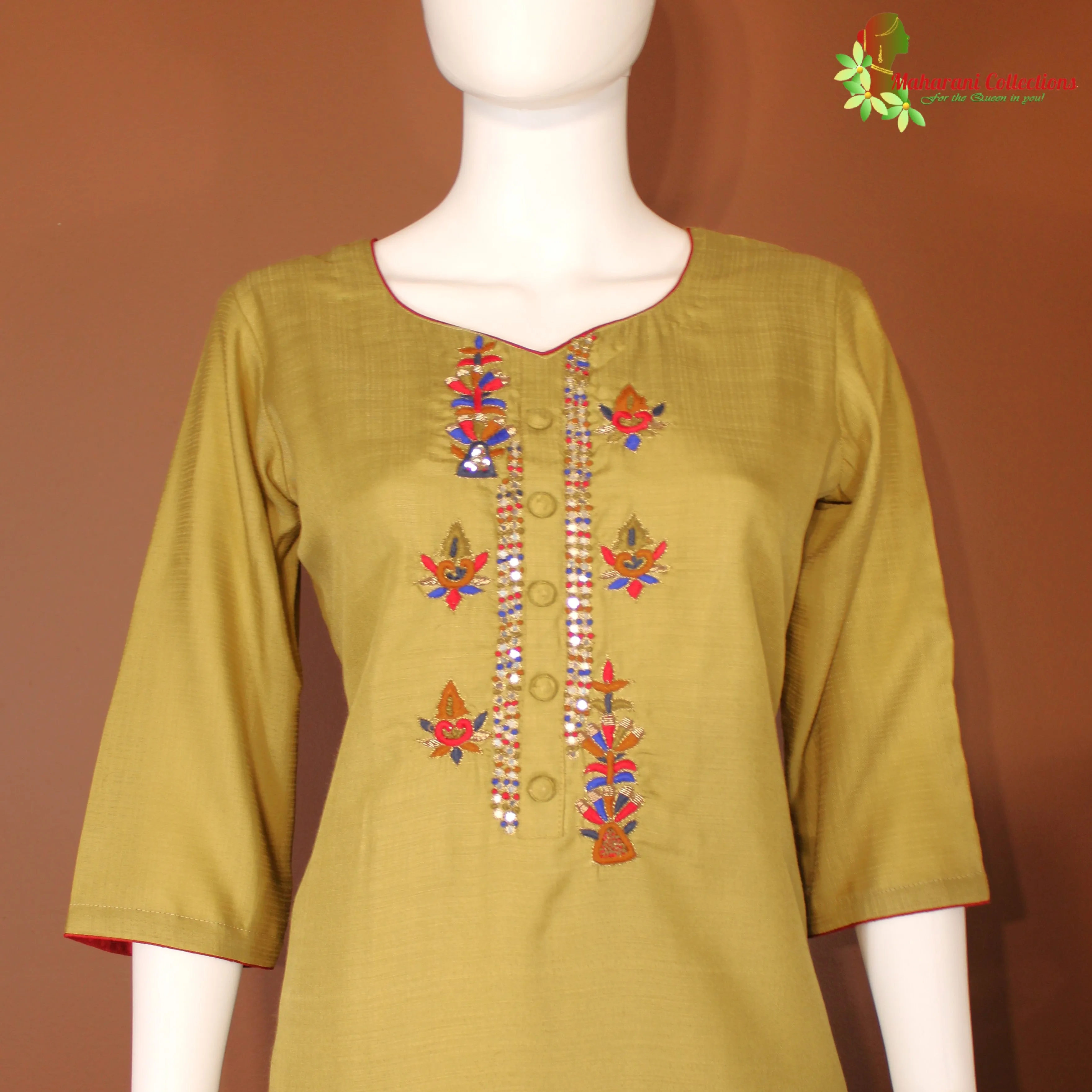 Maharani's Designer Palazzo Suit Set - Cotton Silk - Henna Green (M)