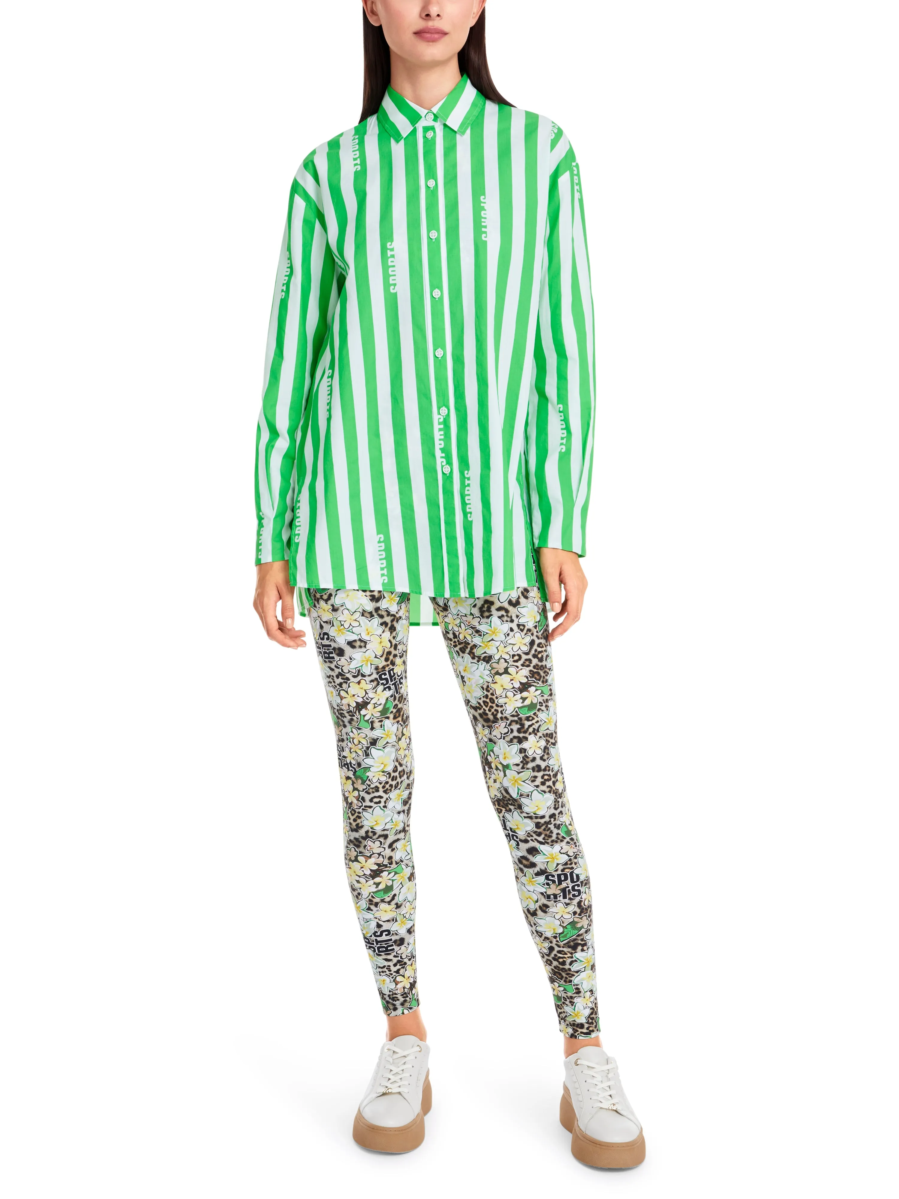MARC CAIN Green & White Striped Shirt