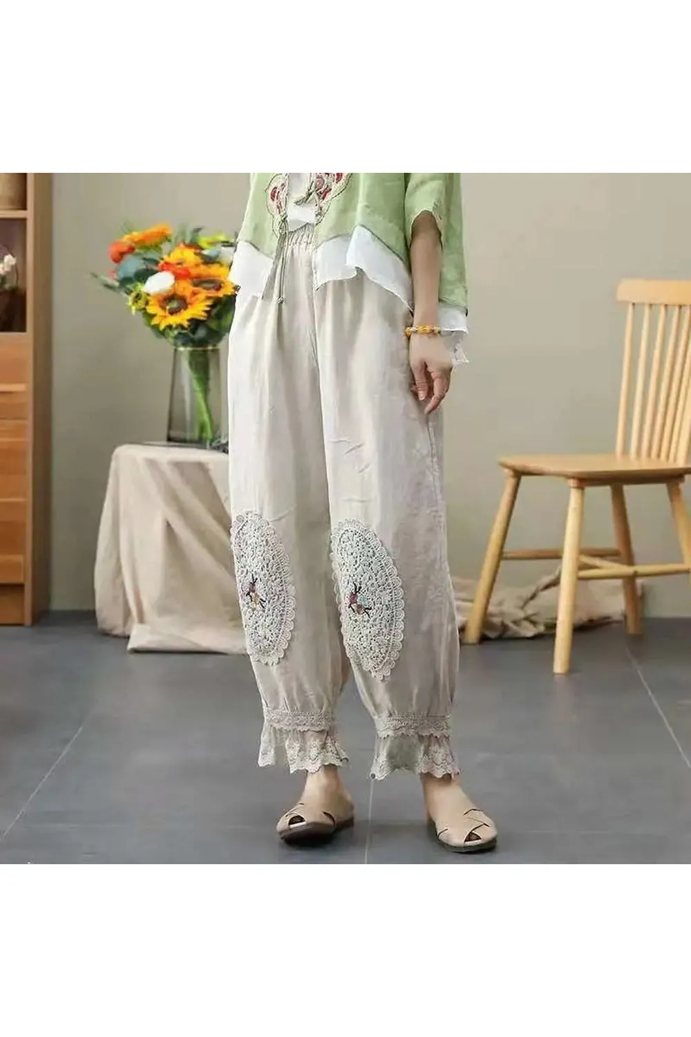 Mori Girl Embroidered Loose Pants