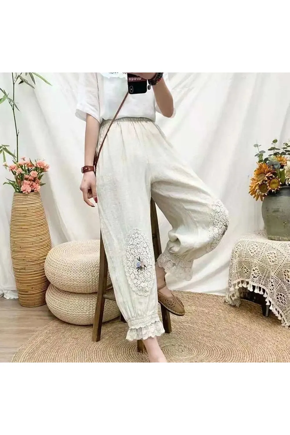 Mori Girl Embroidered Loose Pants