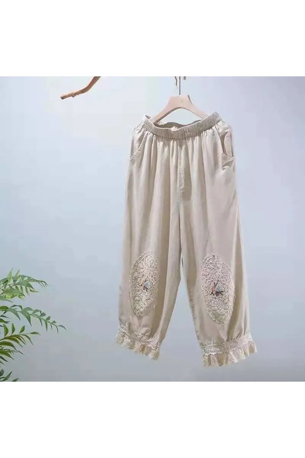 Mori Girl Embroidered Loose Pants