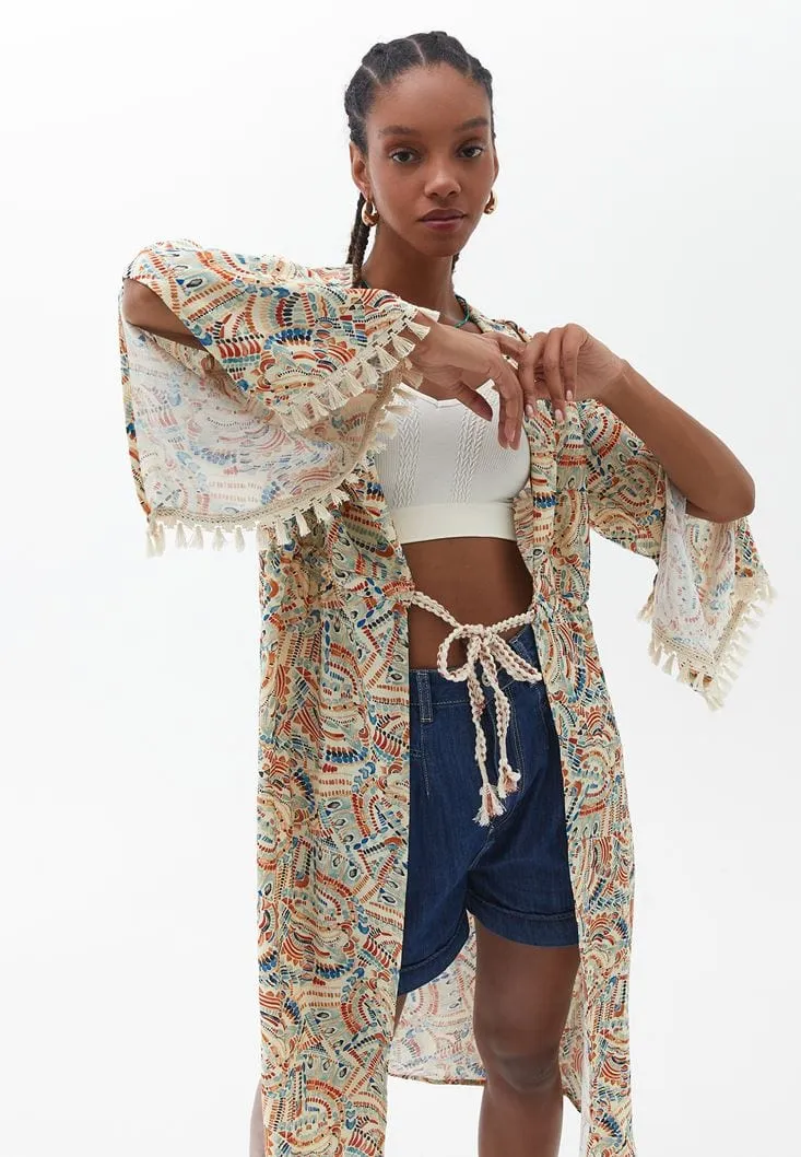 OXXO - Mixed Kimono with Tassle Detail