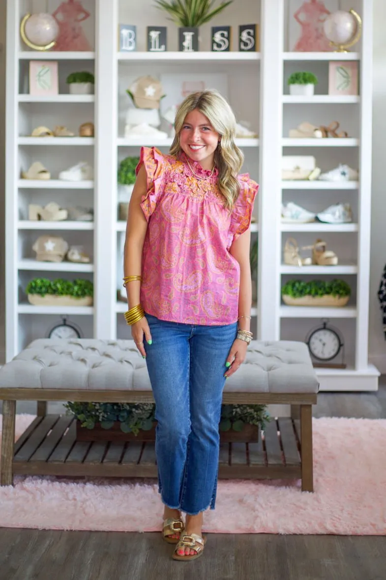 Paisley Flutter Sleeve Top
