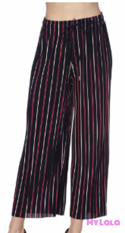 Pleated Drawstring Wide Leg Pants OS (Navy Stripe)