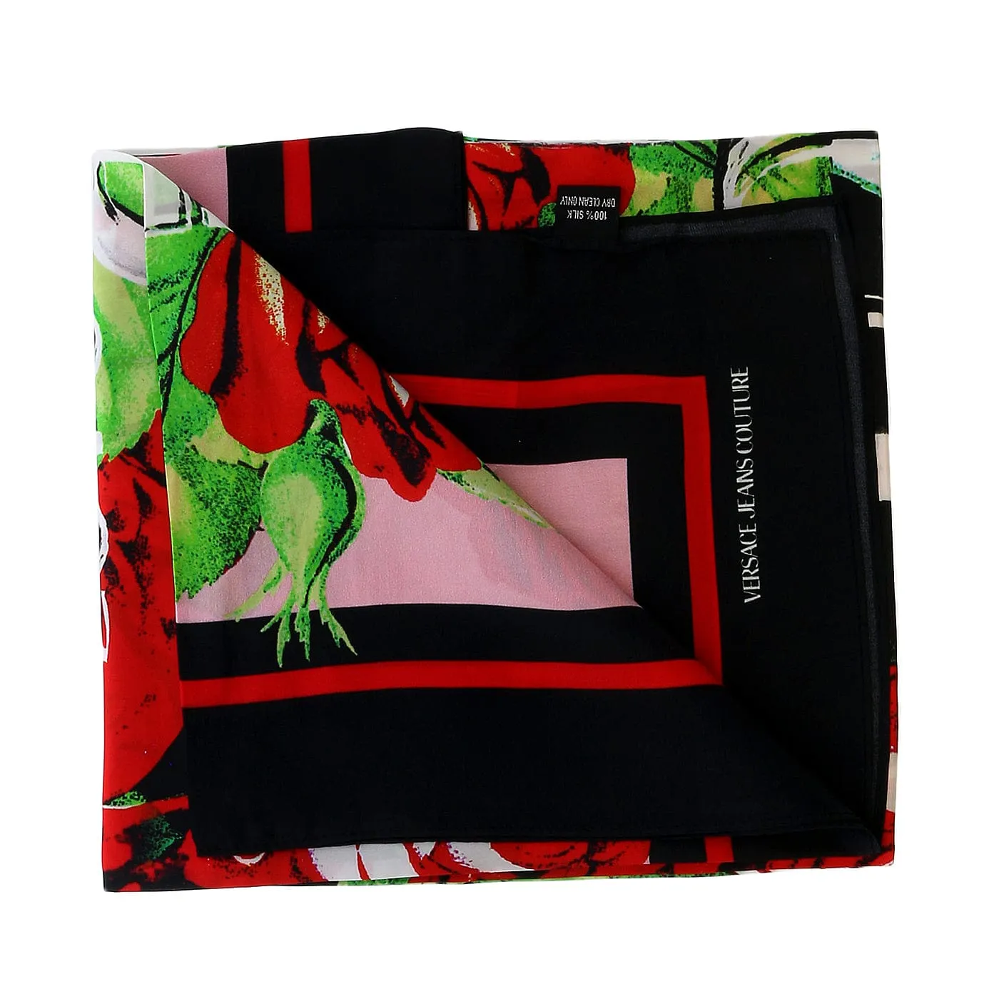 Versace Jeans Couture Black/Multi Signature Rosy Print Medium Square Scarf