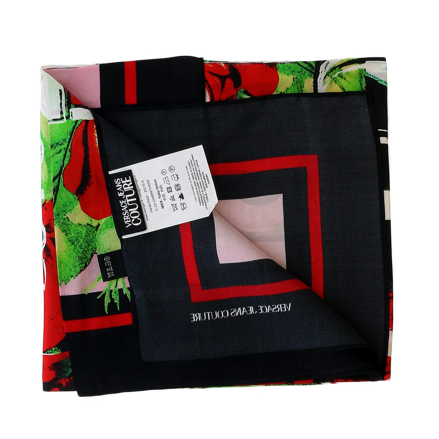 Versace Jeans Couture Black/Multi Signature Rosy Print Medium Square Scarf