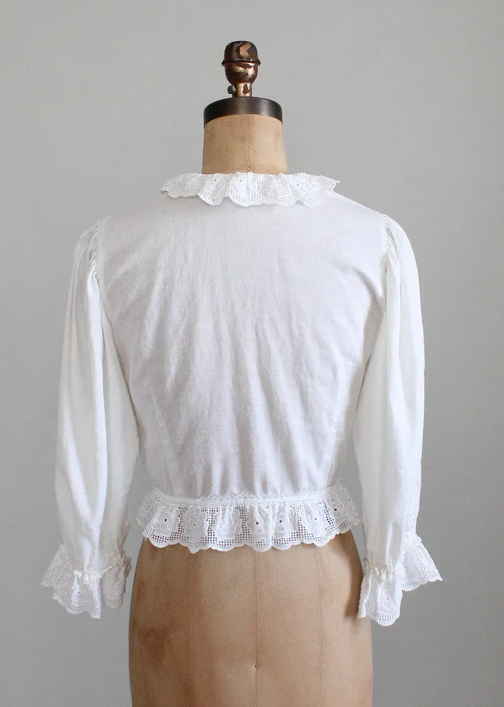 Vintage 1980s Cotton and Lace Victorian Style Blouse