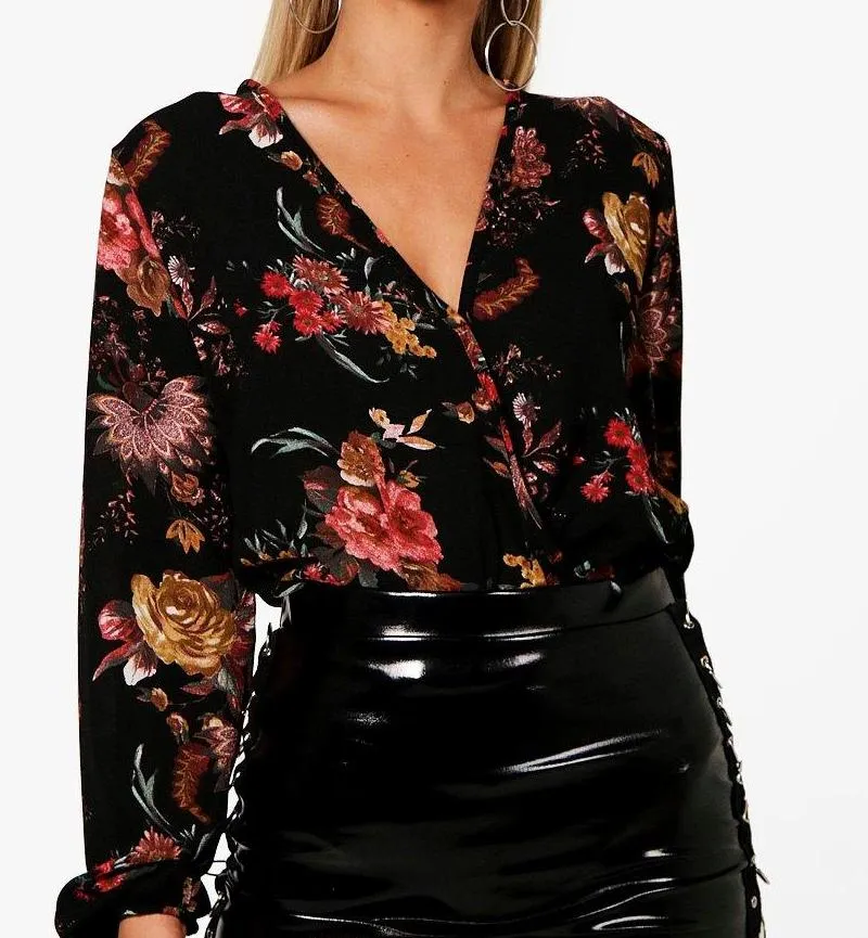 Wrap Over Printed Bodysuit