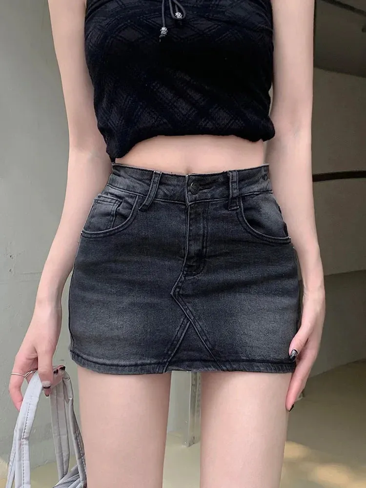 Y2K Vintage Bodycon High Waist Washed Jeans Skirt